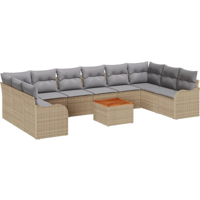 Afbeelding van vidaXL 11 delige tuin sofa set met kussens beige poly rattan acacia, 2 zits opslag &amp;