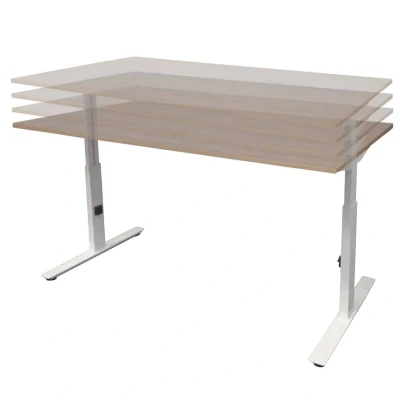Afbeelding van Linesto Plus bureau, hoogte instelbaar (65 85cm) met 180x80cm lindberg (licht) eiken 25mm blad en wit (RAL9010) t poot frame rechte tenen