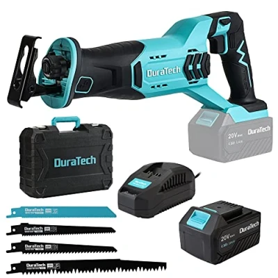 Afbeelding van DURATECH Accu Reciprozaag, 20 V Draadloze met 4 Zaagbladen, 4,0 Ah Batterij, Variabel Toerental van 0 3000 omw/min, Slaglengte 22 mm, Snijden voor Metaal/Hout/PVC Buis/Boomzaagsnede