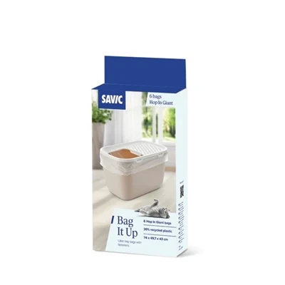 Afbeelding van Savic kattenbakzakken 6 X HOP In Giant bags met snelbinder 74 49.7 43 CM.hYGIENISCH EN MAKKELIJK beschermt uw kattenbak