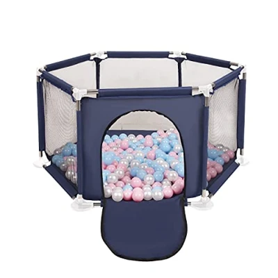Afbeelding van Selonis Hexagon 6 Side Play Pen met 100 ballen, Blauw: Babyblauw/Poeder Roze/Parel