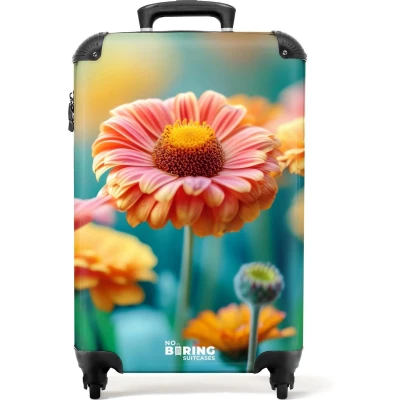 Afbeelding van NoBoringSuitcases.com® Handbagage koffer lichtgewicht Reiskoffer trolley Kleurrijke gerbera bloemen Rolkoffer met wieltjes Past binnen 55x40x20 en 55x35x25