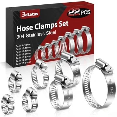 Afbeelding van Bolatus Slangklemmen, set van 22 stuks, 6 51 mm, roestvrij staal, 304 instelbare schroefklemmen, assortiment voor zwembadslang, tuinslang in 7 maten, gaspijp,