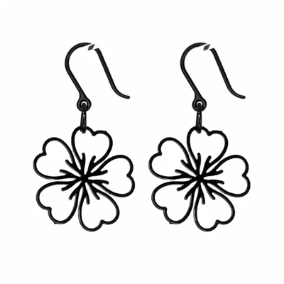 Afbeelding van Lange Oorbellen allergievrij zwart bloem Charme Bijoux