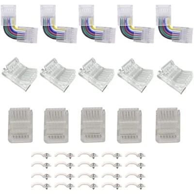 Afbeelding van ENQIMAOYI De 6 polige ledstrip aansluitset bevat 5 ledstrips voor kabelverbinders, strips naar stripconnector, soldeervrije L vormige stekkers, SMD 5050 RGBCCT led