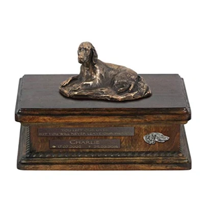Afbeelding van Art Dog Custom Sitting Statue Memorial Urn Handgemaakt koud gegoten brons op berkenhouten voet 8,3x11,4x8,7 5l Setter