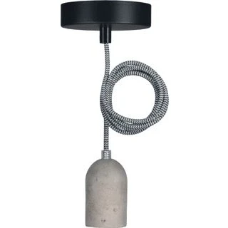 Afbeelding van Bailey hanglamp bern e27 beton met 1 5m textielsnoer zwart wit 2x0 75mm2 en plafondkap clii max 60w 141473