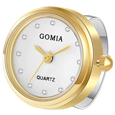 Afbeelding van JewelryWe Nieuwigheid Vinger Horloge Zilver Goud Plated Verstelbare Ring Ronde Dial Quartz Ringen, voor Moederdag, wit