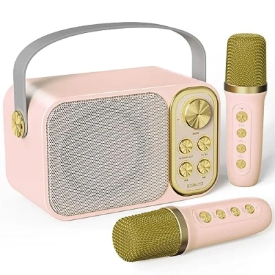 Afbeelding van karaoke machine met 2 draadloze microfoons, bluetooth speaker of draagbare machine, beschikt over 7 geluidseffecten, voor feestjes en reizen