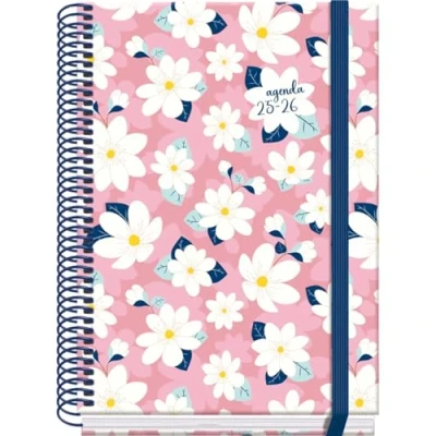 Afbeelding van Dohe Schoolagenda 2025 2026 Dag per Pagina, Formaat A5 (15x21 cm), Spaans en Engels, September tot Juni, Spiraalbinding Elastieksluiting, Harde Kaft, 4 Stickervellen PRIME Camomille