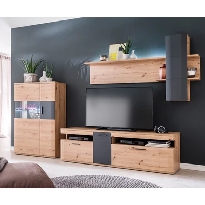 Afbeelding van Vitrinekast Farum Eiken Optiek 90 x 130 cm Highboard 3 deuren