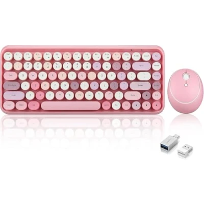 Afbeelding van Perixx Periduo 713 draadloos compact roze toetsenbord en muis 2in1 desktop set Pastelroze Retro 2.4ghz QWERTY/US