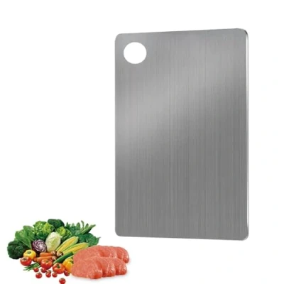 Afbeelding van JAMSSOW Titanium snijplank, roestvrij staal, dubbelzijdige snijplank voor levensmiddelen, multifunctionele vlees, fruit, pastasplank, bakplank (24 x 15 cm)