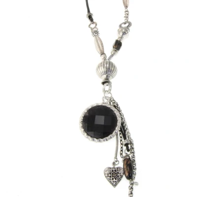 Afbeelding van Behave Ketting met imitatieleer, glaskralen en decoratieve kralen