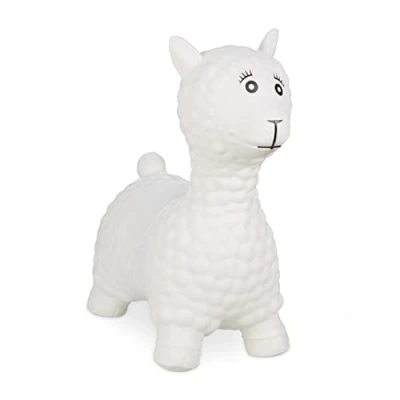 Afbeelding van Relaxdays skippydier lama, met pomp, vanaf 3 jaar, zonder BPA, opblaasbaar springbeest, springdier alpaca, crème