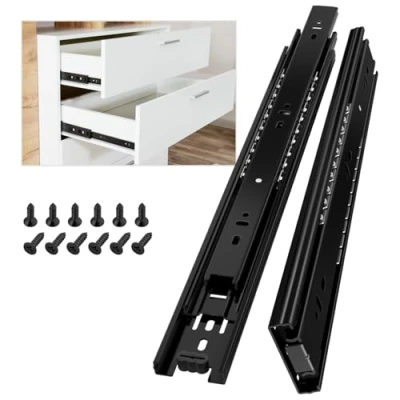 Afbeelding van 1 paar metalen stalen ladekogellagers glijbanen, 3 vouwen volledige uitbreiding, zijbevestiging, zware lading 45 kg (2 pack) 14 inch(350mm) Kleur: wit