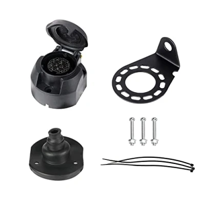 Afbeelding van BEIJISTAR Aanhangerstekkerset, 13 polig, met rubberen afdichting en metalen montagebeugel, 12 V, waterdicht, voor caravans, auto&#039;s, camper, boot