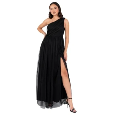 Afbeelding van Anaya with Love Maxi jurk met blote schouders en split, mouwloos, gala, bruiloft, gast, bruidsmeisje, baljurk, avondjurk, Zwart, 40