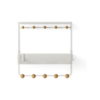 Afbeelding van Umbra Wandkapstok Estique 10 Haken Organizer Met Bakje Wit Naturel 31x32x10cm