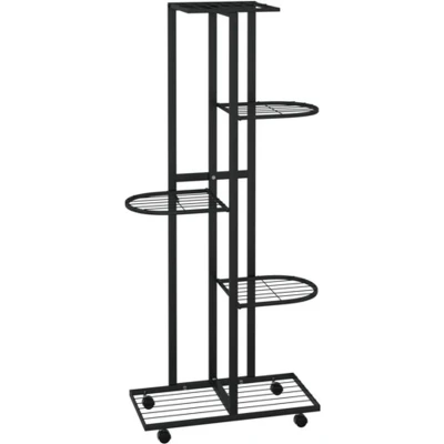 Afbeelding van Bloemenstandaard met wielen 5 laags 44x23x100 cm ijzer zwart