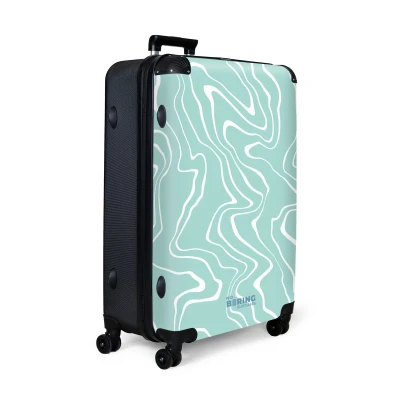 Afbeelding van NoBoringSuitcases.com® Koffer groot Reiskoffer lichtgewicht Lichtblauwe achtergrond met abstracte witte lijnen Rolkoffer 4 wielen Grote trolley XL 98 liter bagage
