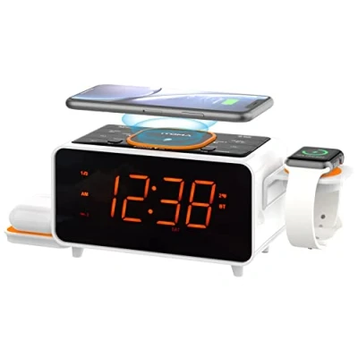 Afbeelding van Wekkerradio met dubbele draadloze oplaadfunctie Bluetooth luidspreker, digitale FM radio, twee USB poorten, dubbel alarm, nachtlampje, automatische en handmatige dimmerregeling iTOMA CKS209