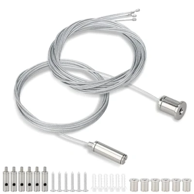 Afbeelding van 6 stuks kabelophangingen, inbouwset, 1,5 mm x 2 m, verstelbare kabelophanging, lampophanging, draadkabel, spanner, draadkabelhouder, metaal voor plafonds, hanglamp, led paneel