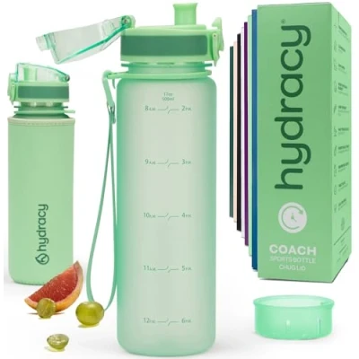 Afbeelding van Hydracy waterfles met tijdmarkering 500 ml BPA vrije van 17 oz Lekvrije gymfles zonder zweet fruitzeef ideaal voor fitness of sport en buitenshuis Aquagroen