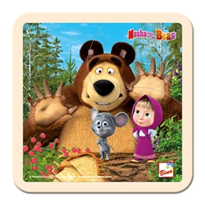 Afbeelding van Mascha und der Bär Houten legpuzzel met grappige muizen, 4 delig, puzzel voor kinderen (kinderspeelgoed vanaf 1 jaar, kinderpuzzel ter bevordering van de motoriek, afmetingen: 15 x 0,8 cm),