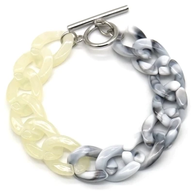 Afbeelding van Armband Dames Schakels RVS en Acryl Lengte 18 cm Zilverkleurig