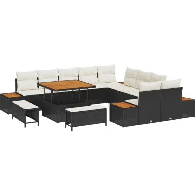 Afbeelding van vidaXL 13 delige Tuinsalon Set met Kussens Zwart Poly Rattan Acacia, 3 Tuin Eetset Acacia
