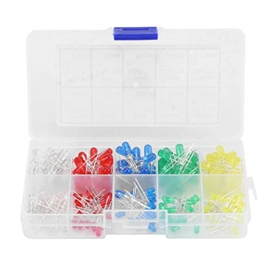 Afbeelding van Akozon led dioden kit, 200 stuks, 3 mm, 5 rood, geel, wit, groen, blauw, assortiment, uitzending, diodes, lichtkit