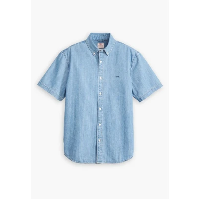Afbeelding van Levi&#039;s heren Authentic regular fit overhemd van chambray met logoborduring in de kleur Indigo, maat: L