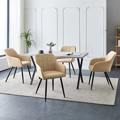 Afbeelding van CLIPOP Eetkamerstoelen, Set van 4 PU Leren Keukenstoelen, Receptiestoelen (4, Crème)