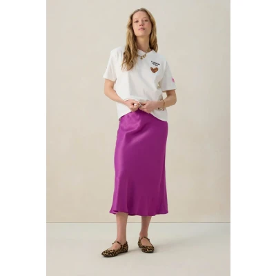 Afbeelding van Sissy Boy Dames Paarse satijnen midi rok (Maat XL, Viscose)