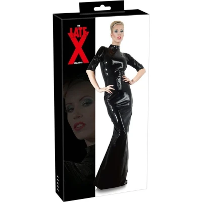 Afbeelding van Latex Lange Jurk Getailleerd Model met Rits Sluiting Erotische Eye Candy Maat S Zwart