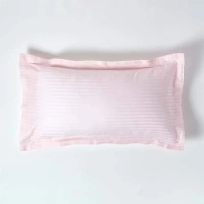 Afbeelding van HOMESCAPES Roze zuivere Egyptische katoenen King Size Oxford kussensloop, 330 en 500 draadtelling percal equivalent satijnen kussensloop met streepje, set van 2
