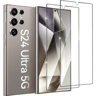 Afbeelding van Beschermglas, 2 stuks, compatibel met Samsung Galaxy S24 Ultra, pantserfolie, beschermfolie, gelaagd glas, displayglas, echt hard gehard hardheid 9H