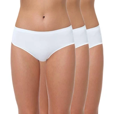Afbeelding van Yenita Heupslips voor dames, naadloos, microvezel, onzichtbare lage snit, hipster, verpakking met 3 stuks, wit, XL