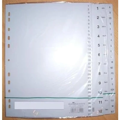 Afbeelding van Durable 651410 Tabbladen met bedrukte tabs Jan Dez, 12 delig, A4 staand, PP, grijs