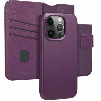 Afbeelding van Apple iPhone 15 MagSafe Hoesje Echt leder Accezz 2 in 1 Case/Bookcase Paars Telefoonhoesje