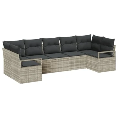 Afbeelding van vidaXL 7 delige Tuin Sofa Set met Kussens Lichtgrijs Poly Rattan