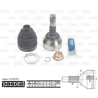Afbeelding van Homokineet reparatie set, aandrijfas PASCAL G1F057PC