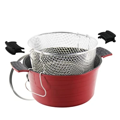 Afbeelding van ROSSETTO Friteuse/kookpan Evolution 2 in 1 met friteuse mand + glazen deksel 24 cm