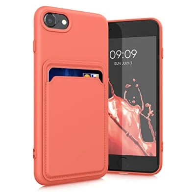 Afbeelding van kwmobile telefoonhoesje geschikt voor Apple iPhone SE (2022) / (2020) 8 7 Hoesje met pasjeshouder TPU case in koraal