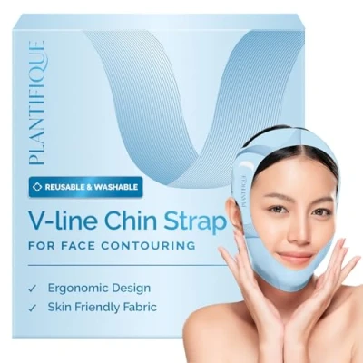 Afbeelding van PLANTIFIQUE Kinriem voor gezichtscontouring, herbruikbaar gezichtsmasker van ijs zijde, met dubbele kin, verstelbaar, ademende stof, kaaklijnvormer, dames en heren