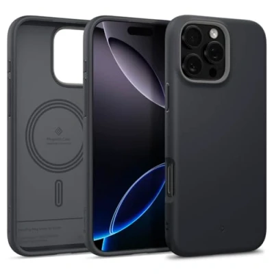 Afbeelding van Caseology Nano Pop Mag Hoes voor iPhone 16 Pro Max, zacht en stofvrij materiaal, magnetische valbescherming in militaire kwaliteit met zijdelingse greeppatroon, beschermhoes, Black Sesame