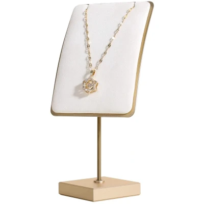 Afbeelding van GemeShou Witte Kettinghouder, Kleine Sieradenstandaard, Fluwelen Kettingdisplaystandaard te koop, Metalen Sieradenorganizer, Ketting en Oorbelhanger 【Wit】