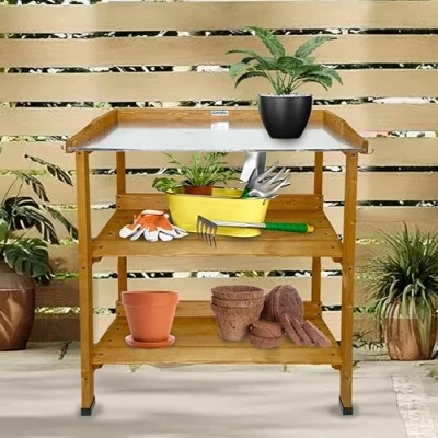Afbeelding van Lendo Online Oppottafel Tuinwerktafel Plantentafel Werktafel voor tuin Tuinwerkbank 76x37x92 cm vurenhout bruin