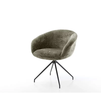 Afbeelding van DELIFE Draaistoel Vinka Flex met armleuning chenille olijfgroen kruisframe conisch zwart 180 draaibaar pocketveer kern